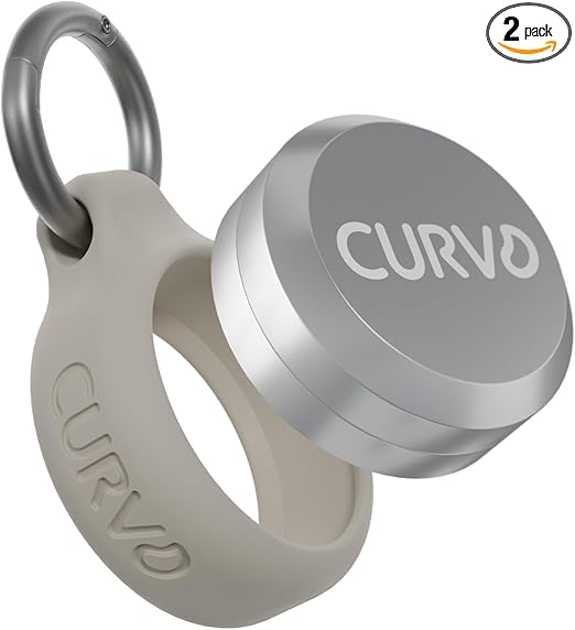 CURVD Pillendose aus Aluminium mit beigem Silikonring und Karabiner, Doppelpack