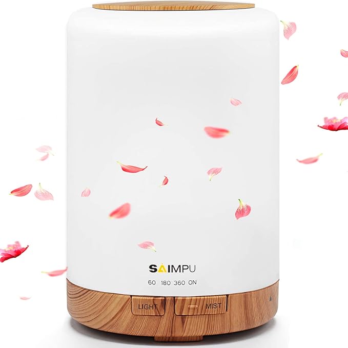 Aroma Diffuser in Weiß mit Holzoptik, LED-Beleuchtung und Bedientasten
