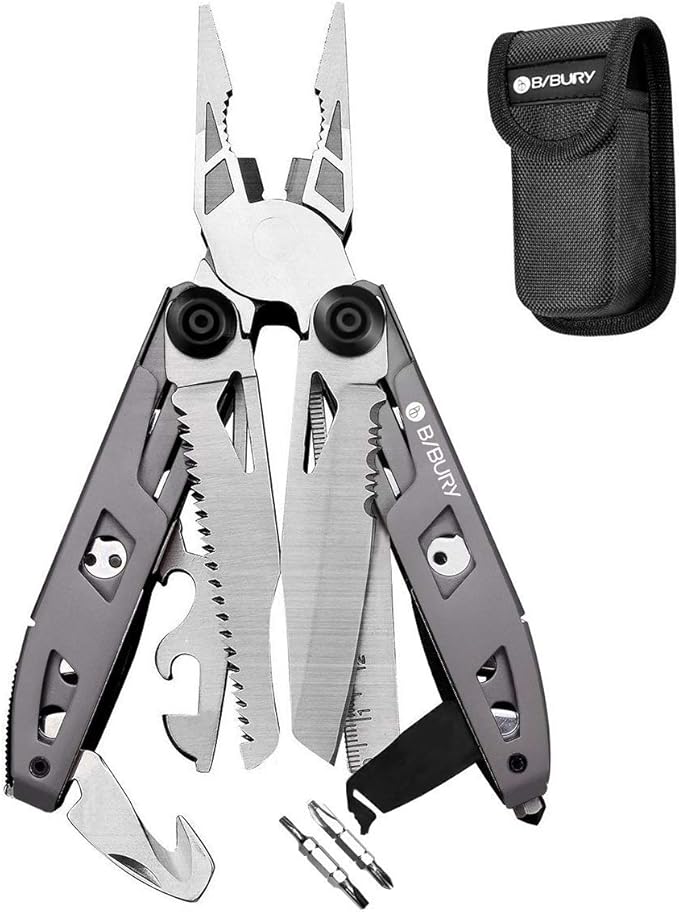 Faltbares BIBURY 18-in-1 Multitool mit Zange, Säge und Bits samt Nylon-Etui