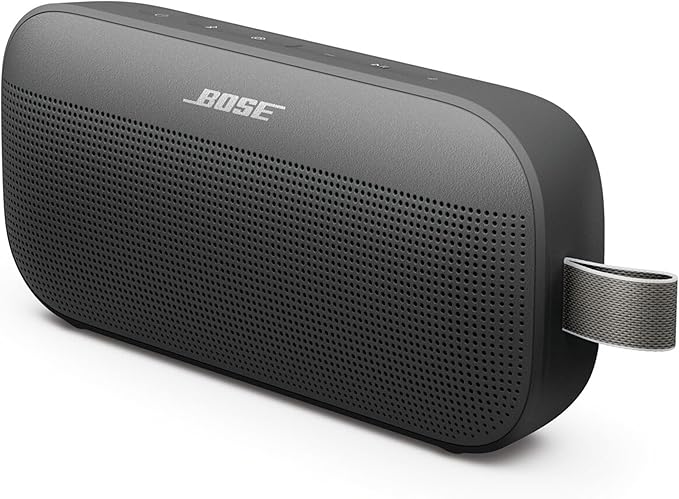 Schwarzer tragbarer Bose-Bluetooth-Lautsprecher mit Stoffschlaufe