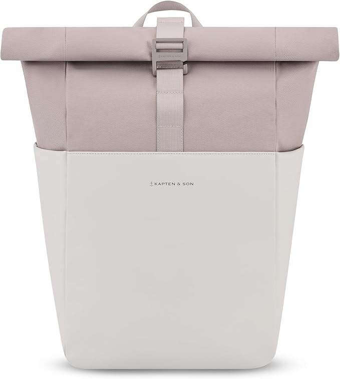 Rolltop-Rucksack in Beige und Altrosa mit Laptopfach und Kapten & Son Logo