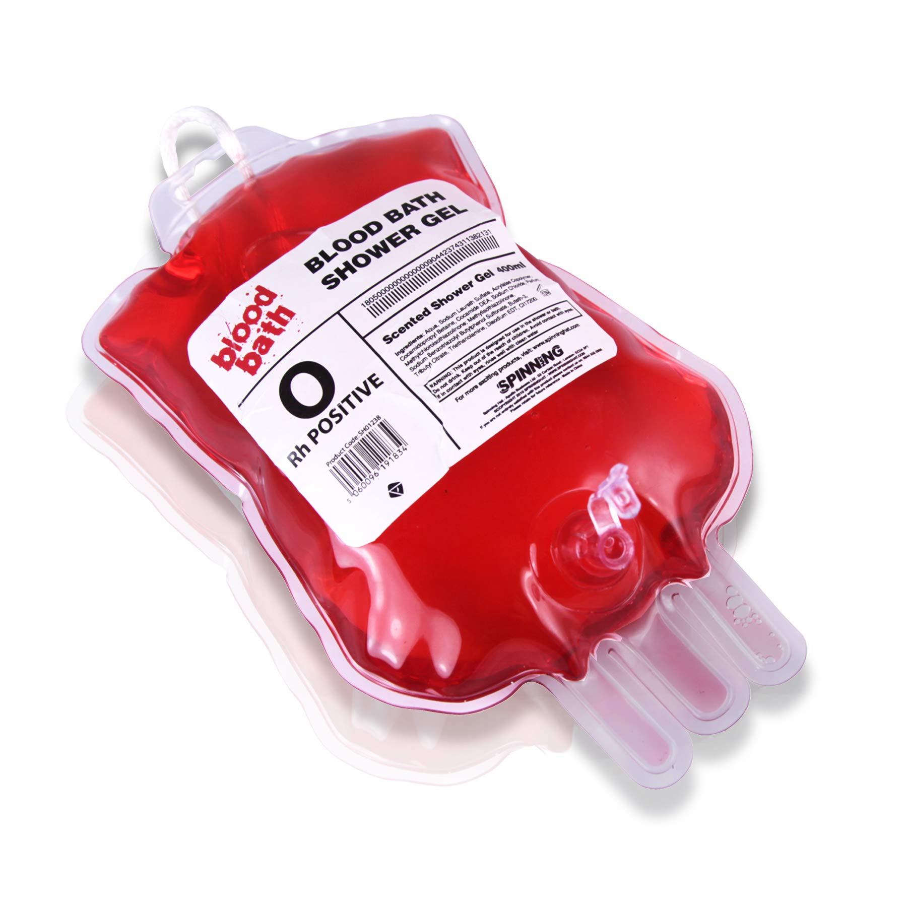 Duschgel-Flasche mit blutroter Flüssigkeit im Horror-Halloween-Design