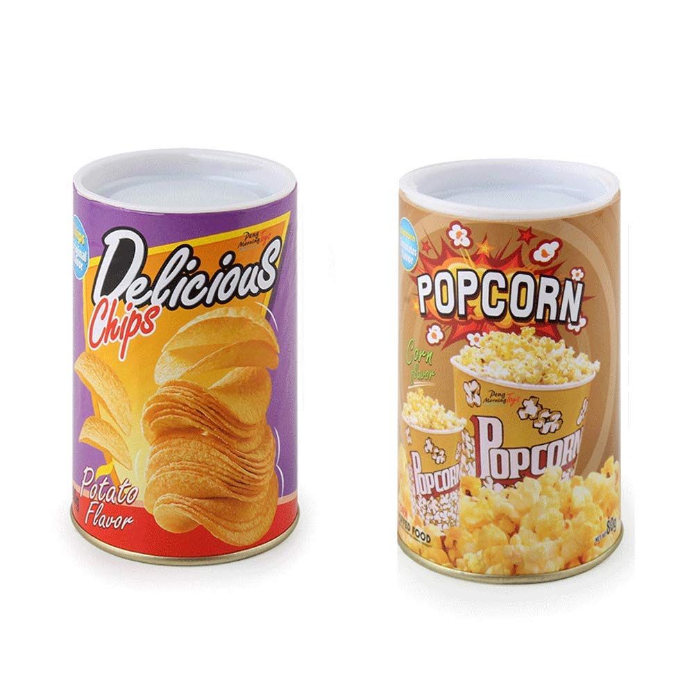Zwei Chipsdosen mit versteckter Sprungschlange als Scherzartikel