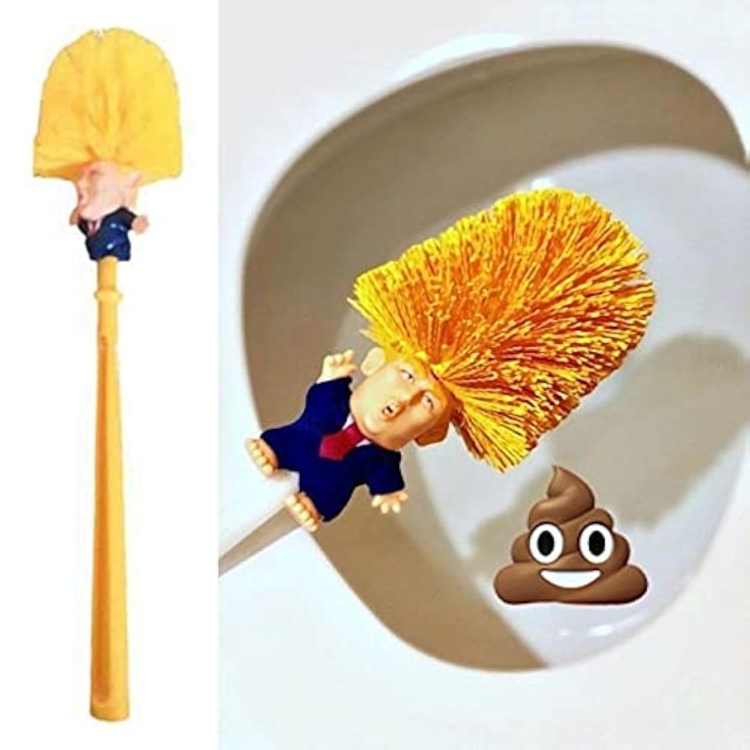 Dschribst von Alltagsmuffeln und Polit-Spötter:ist diese Klobürste mit Trump-Optik und dem versprechen, „die Toilette wieder großartig zu machen