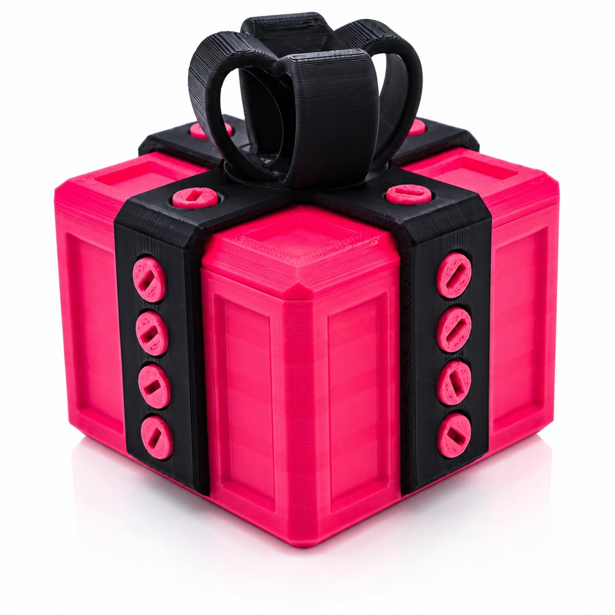 Rot-schwarze 3D-gedruckte Schraubbox als Geldgeschenk-Versteck, etwa 8 cm breit